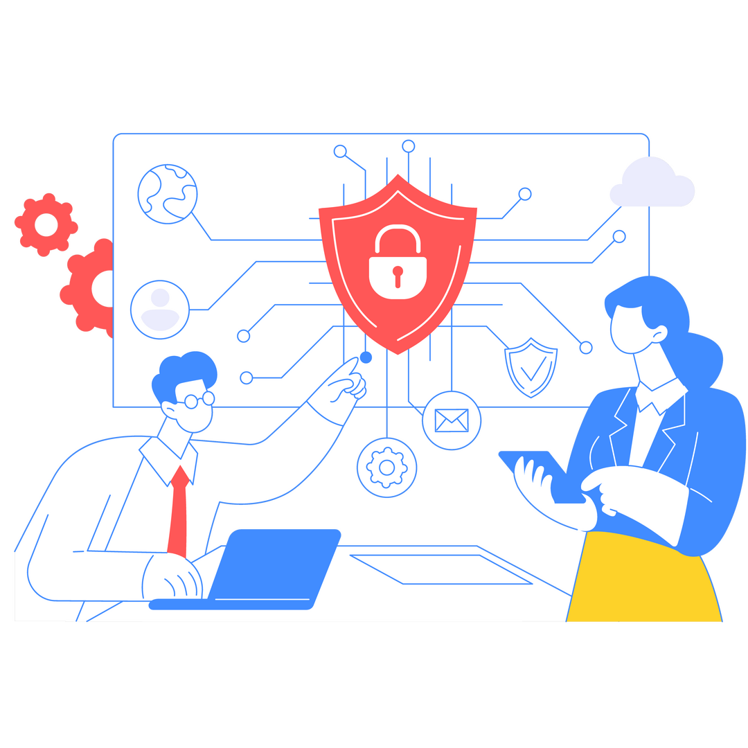 Infraestructura web segura con integraciones, protección de datos y escalabilidad representada con sistemas conectados