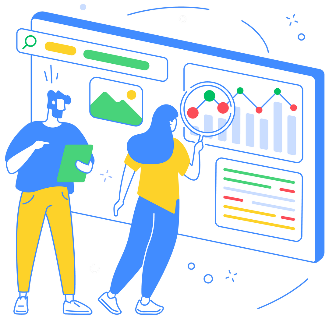 SEO y posicionamiento web para hacer visible tu negocio en Google Ilustración sobre SEO y posicionamiento web mostrando análisis de datos, visibilidad en Google y optimización digital